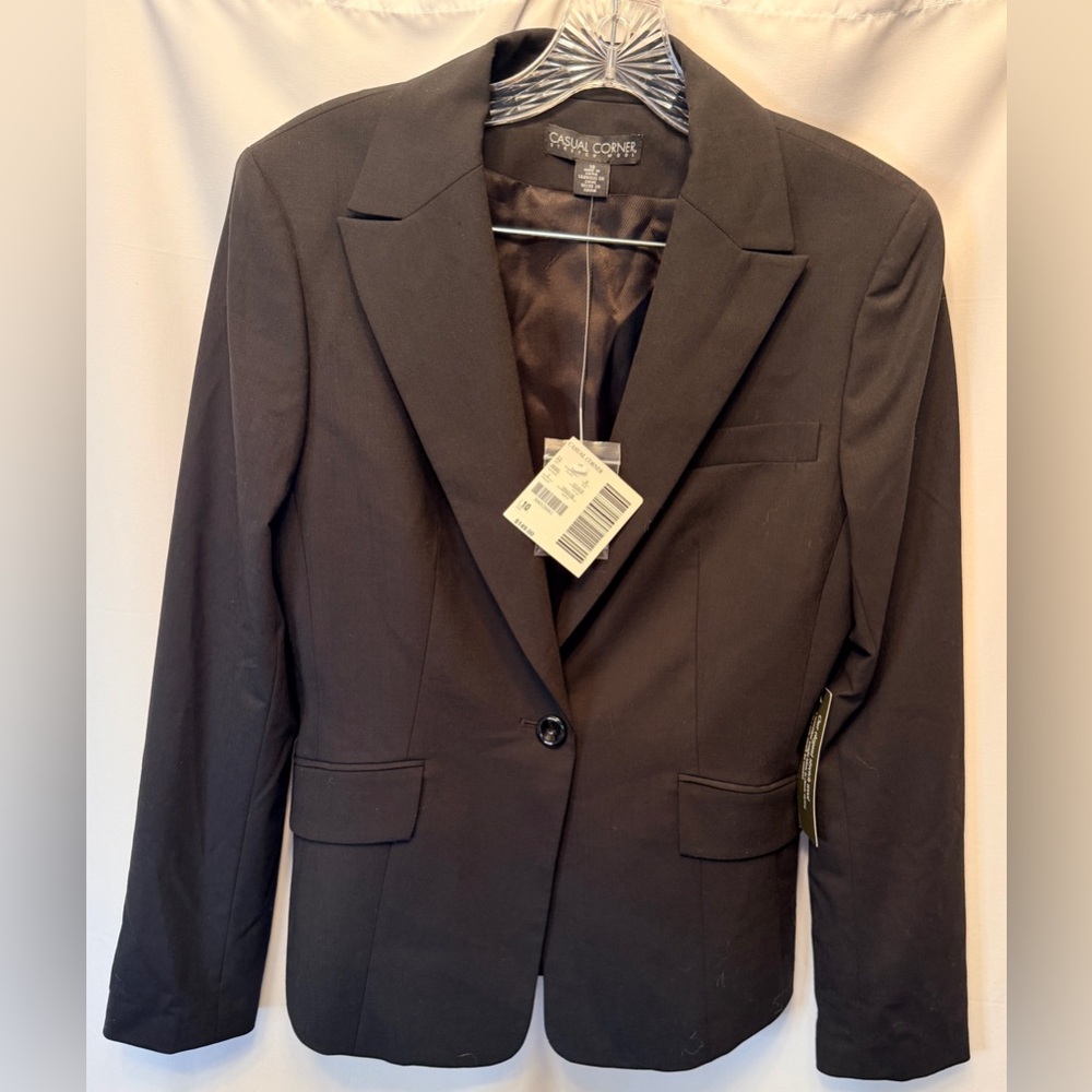 NWT Casual Corner Women's Size 10 Black Stretch Wool Blazer Wool Spandex Classic